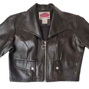 Vintage Highway Black Faux Leather Cropped Jacket Zip M Womens 90s Y2K